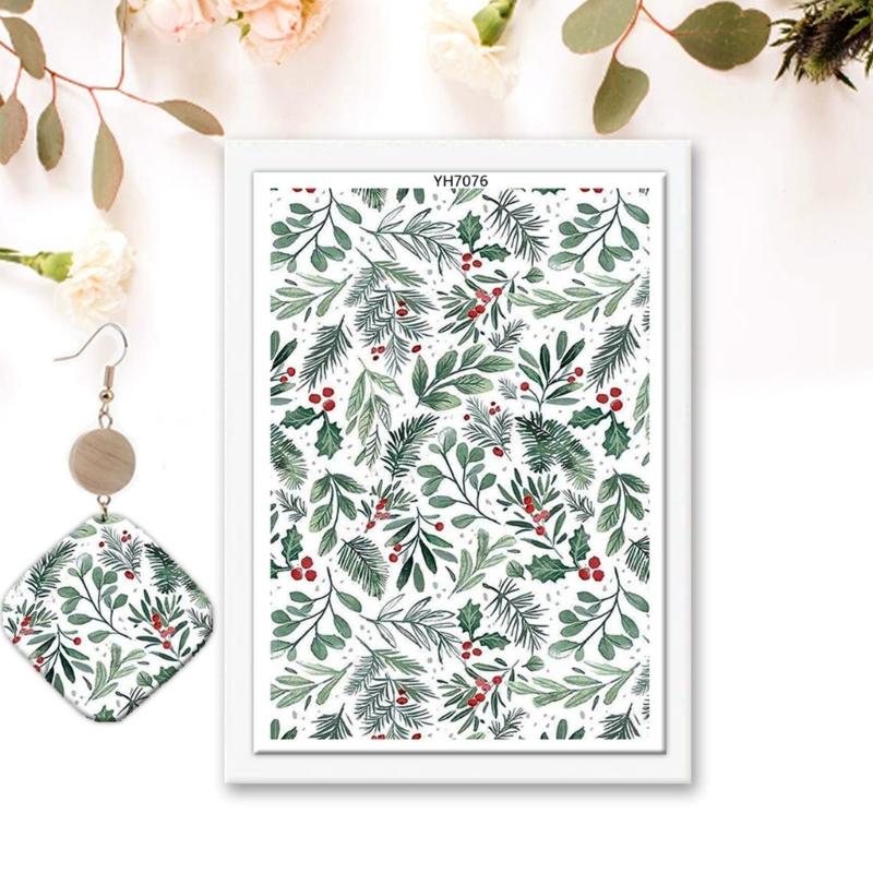 4PCS Christmas Clay Transfer Paper 95x138mm Water Soluble Paper Clay Transfer Sheets for Clay Earring Jewelry Making