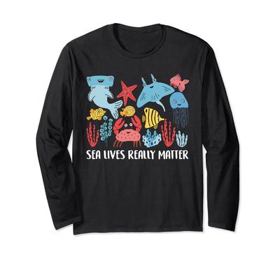 Meeresleben zählt Schutz von Korallen und anderen Meereslebewesen und Pflanzen Langarm Haie, Rochen, Fische, Wale, T-Shirt