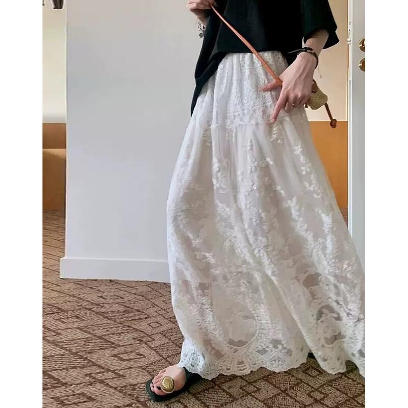 Elegant Lace A-Line Midi Skirt M