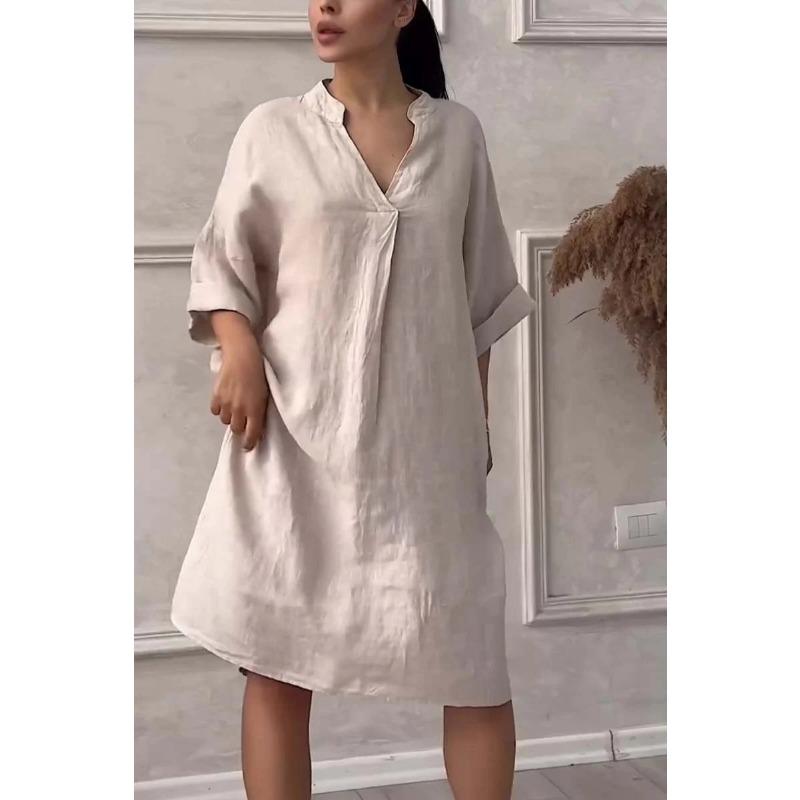 Summer Women's Dress Plus Size Solid Colour Casual V-Neck Elegant Long Dresses
