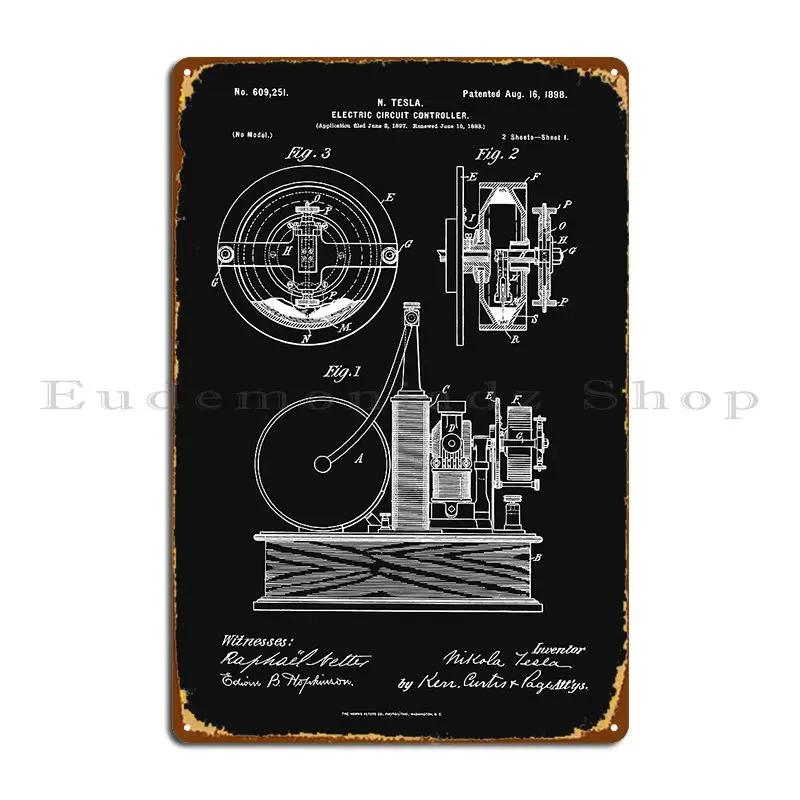Tesla Invention Electrical Circuit Controller Patent Print Metal Sign Wall Mural Wall Cave Create Garage Tin Sign Poster 20x30cm(7.8x11.8inch)