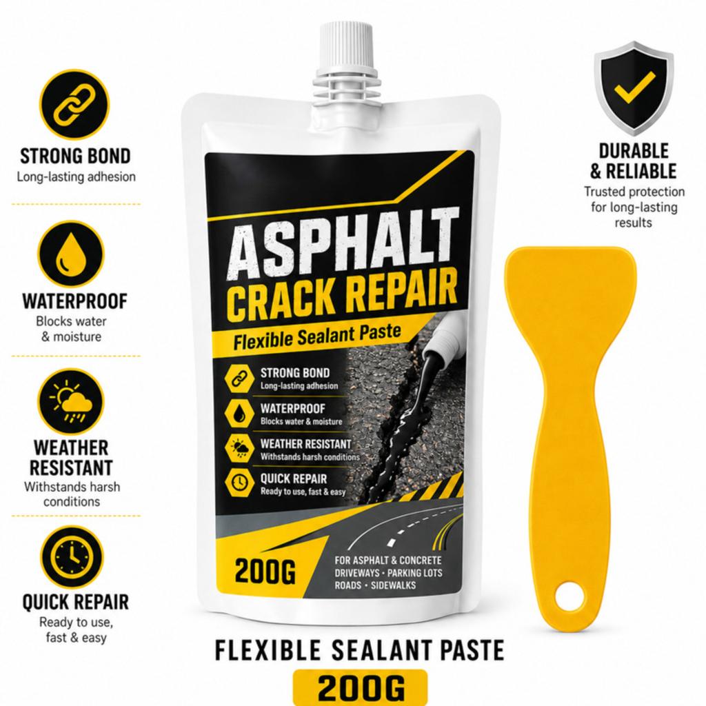 Asphalt Crack Repair Flexible Sealant Paste Strong Bond Waterproof Weather Resistant Quick Repair for Driveways Parking Lots Roads Sidewalks 200G