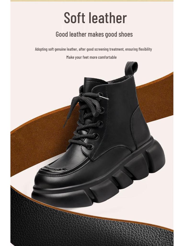 Women's Genuine Leather Fur-Lined Snow Boots with Thick Sole