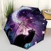 1 Stück Buntglas Katze Mond Outdoor-Regenschirm - Automatisches Öffnen/Schließen, Tragbares Dreifach faltbares Design, 8-Rippen Eisenrahmen, Festivalgeschenk für Fans, Reisende