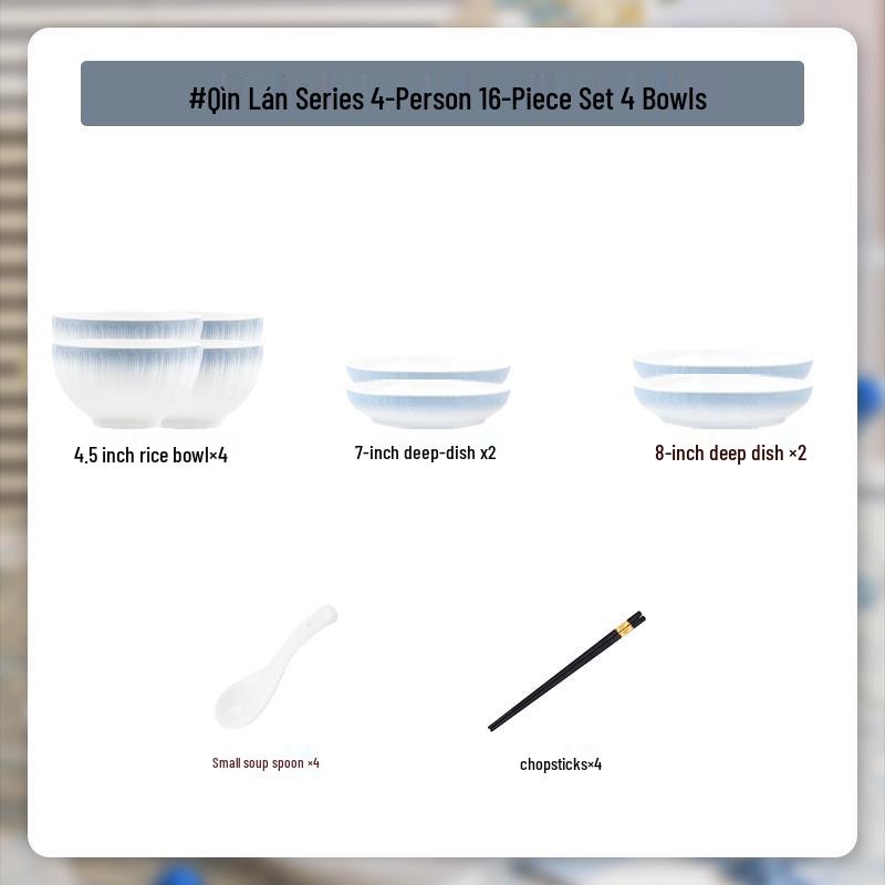 Ceramic Bowl & Plate Set: Thickened Underglaze Tableware with Bowl & Chopsticks Combination.