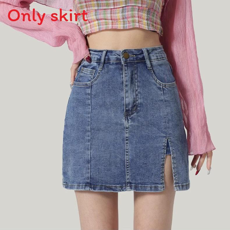 Summer High Waist Aline Denim Skirt With Side Slit For Casual Wear Teens
