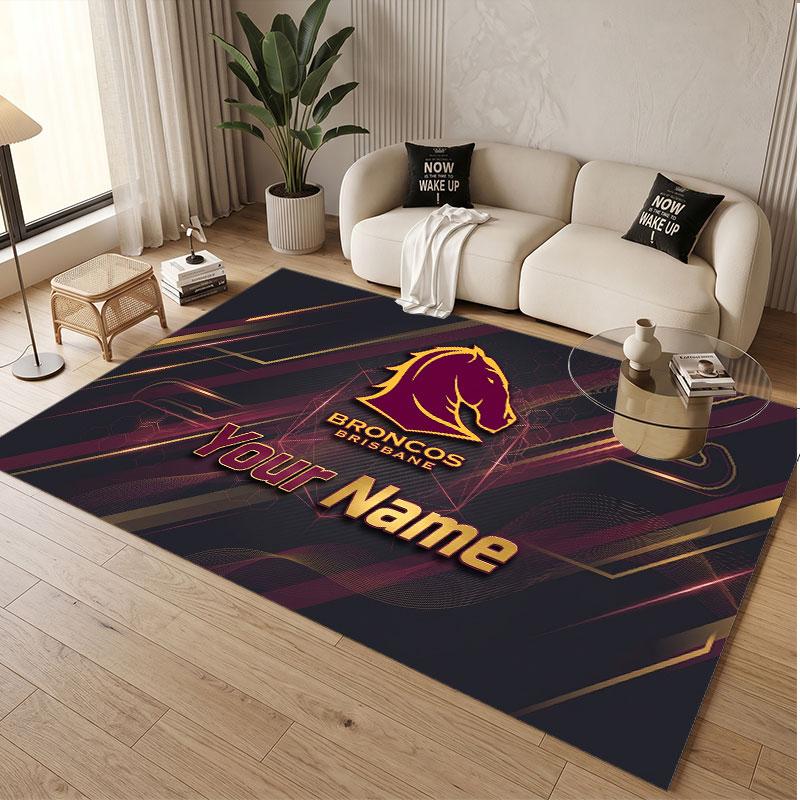Benutzerdefinierter Teppich Brisbane Broncos Muster Druck Name Text Weicher Rutschfester Boden Teppich für Zuhause Innen Dekoration