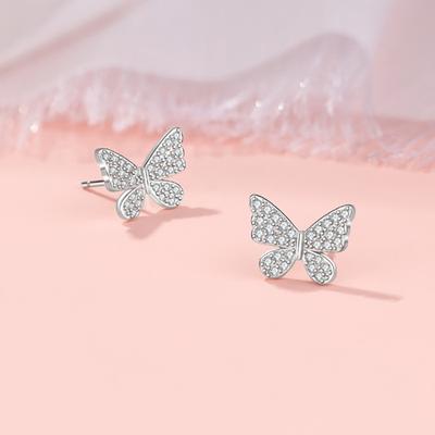 Super Flash Butterfly Stud Earrings Women's Light Luxury Niche Design Sense Zircon Commuter Student Earrings