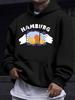 American/European Style Unisex Autumn/Winter Printed Hoodie Long-Sleeve Sweatshirt, Hamburger Cityscape Simple Hand-Drawn Hooded Print Sweatshirt, Eur