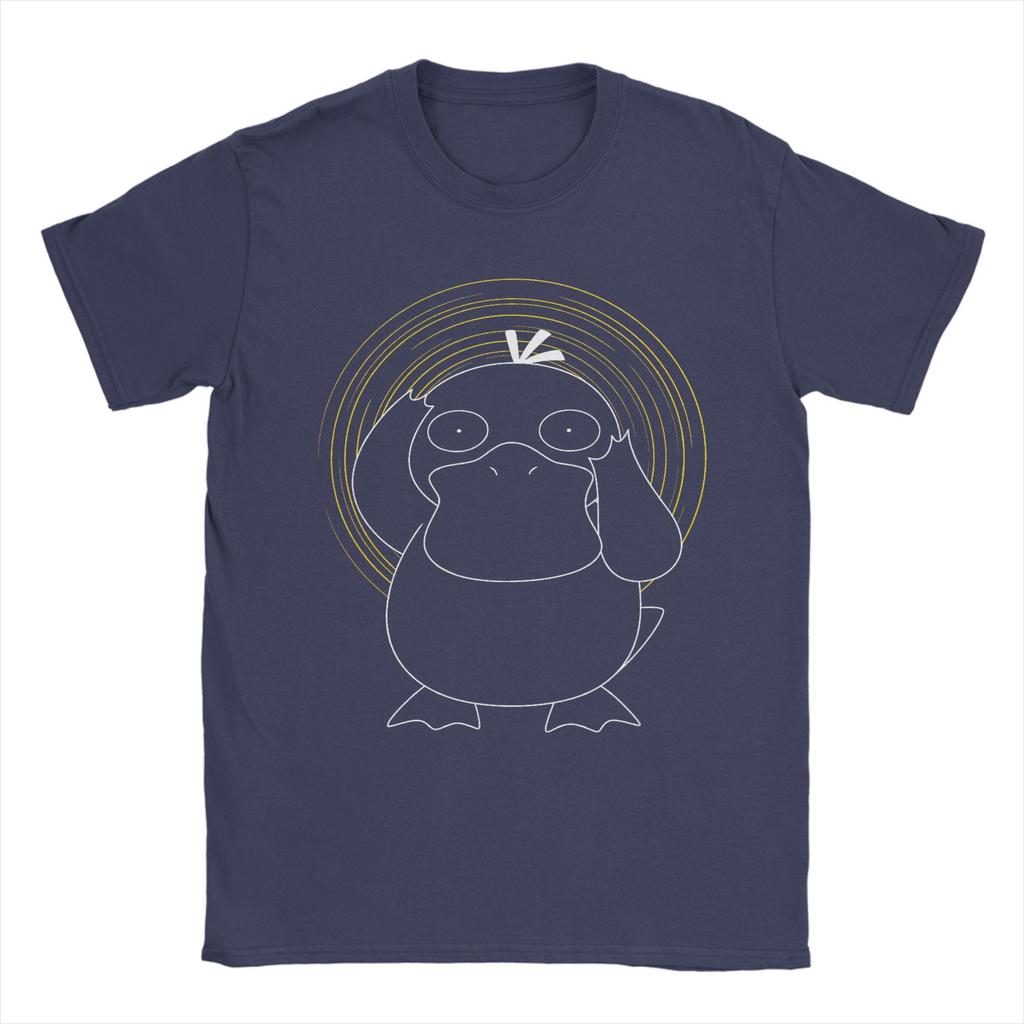 Mens TShirt PPokemon Psyduck Spiral Vintage Cotton Tee Shirt Short Sleeve T Shirt Crew Neck Clothes Adult