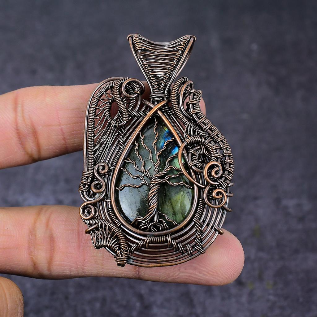 Labradorite Gemstone Handmade Copper Wire Wrap Tree Of Life Pendant 2.76" G4h55