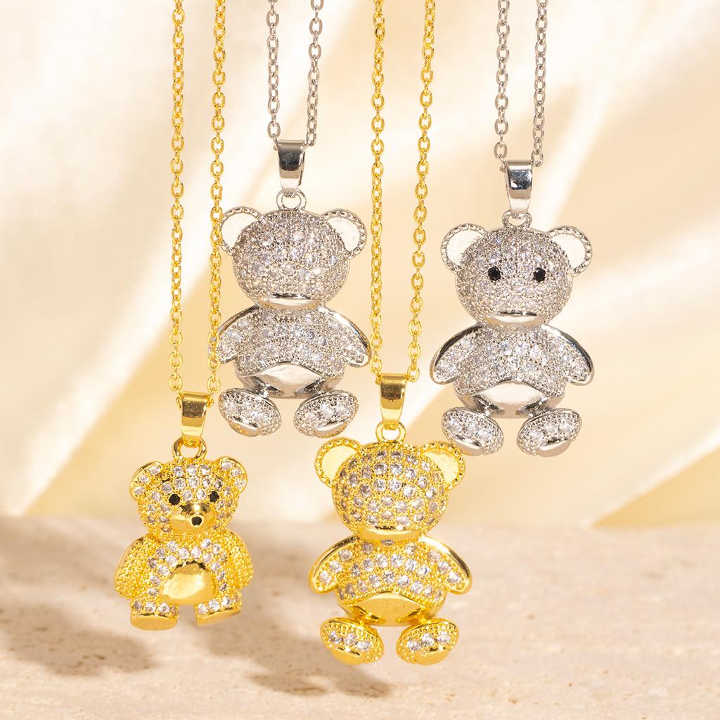 Full Diamond Three-dimensional Teddy Bear Necklace, Creative Personality, Niche Design, Animal Pendant, Fashionable and Exquisite Jewelry