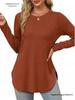 Autumn Women's Solid Long Sleeve Round Neck Loose Casual Top