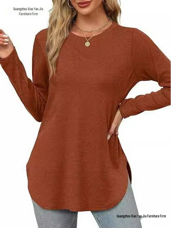 Autumn Women's Solid Long Sleeve Round Neck Loose Casual Top