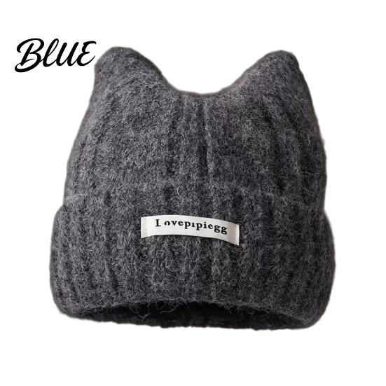 Casual Daily Headgear Cute Cat Ear Woolen Hat Soft Knitted Cap with Cuffed Gift for Her Brim Warm Elastic Headwear Winter Hat Autumn And Women