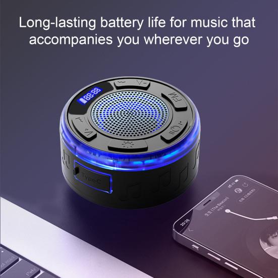 IPX7 Waterproof Shower Speaker with RGB Light LED Display Detachable Suction Cup Stereo Sound Bathroom Bluetooth-compatible Wireless Speaker