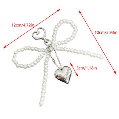 Delicate Beaded Key Chain Handmade Bow Shaped Keyring Heart Keychain Ornament Pearl Decoration For Bags And Phones