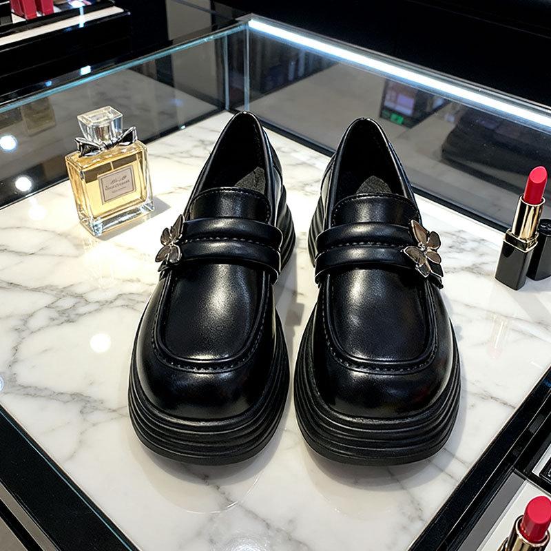 Platform loafers women's 2025 autumn new British style versatile and comfortable jk small leather shoes one pedal muffin single shoes