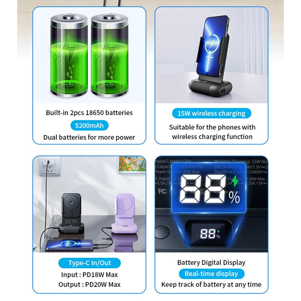 Akıllı Telefon Kamera Snap Grip 15W Kablosuz Şarj Standı Döndürülebilir Manyetik Kamera Tutacağı BT Braketi