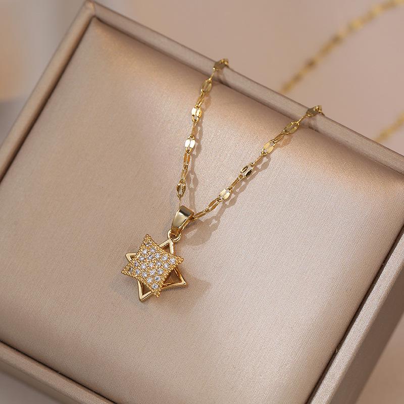 Colorful Zircon Pendant Necklace - Rotating Clavicle Chain for Women