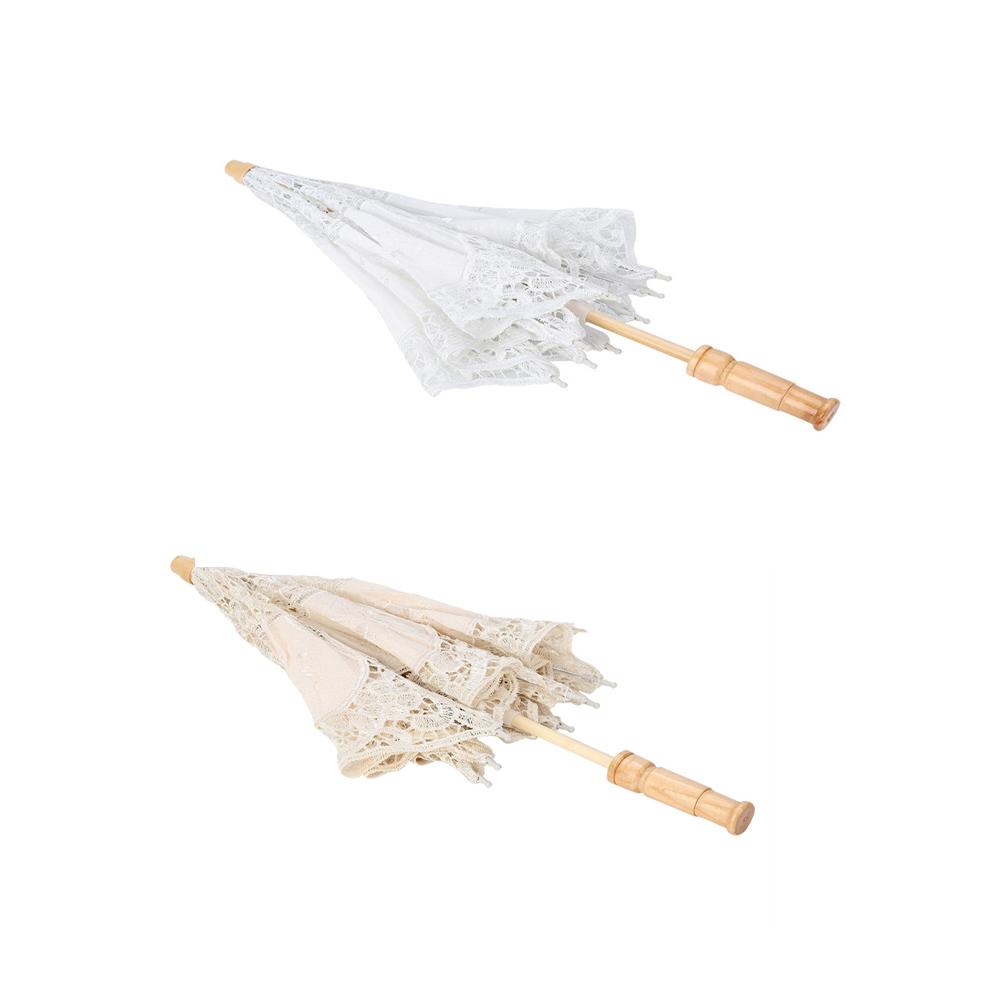 In Stock Handmade Lace Umbrella Silk Cloth Lace Flower Embroidery Parasol Wedding Bride Photography Umbrella White Beige Color