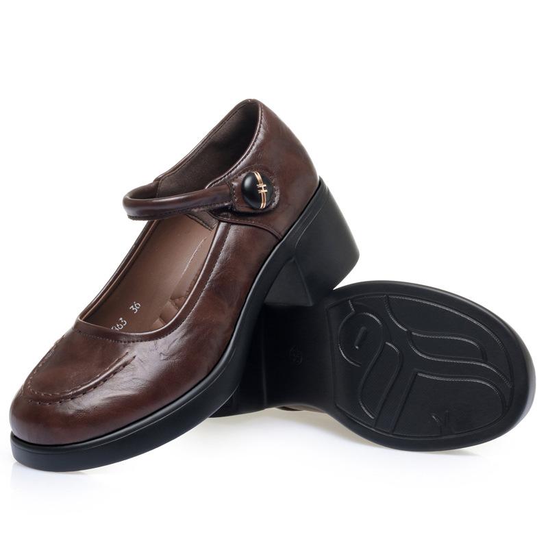 

Women s Soft Leather High Heels Chunky Heels Elegant Single Shoes, Versatile One-strap Mary Jane Shoes 41