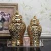 Modern Dried Flower Vase Hollow Ceramic Ginger Jar Desktop Storage Jar with Lid Home Decoration Flower Arrangement Accessories