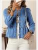 2026 Autumn Women's Casual Solid Color Denim Pullover with Round Neck and Puff Sleeves