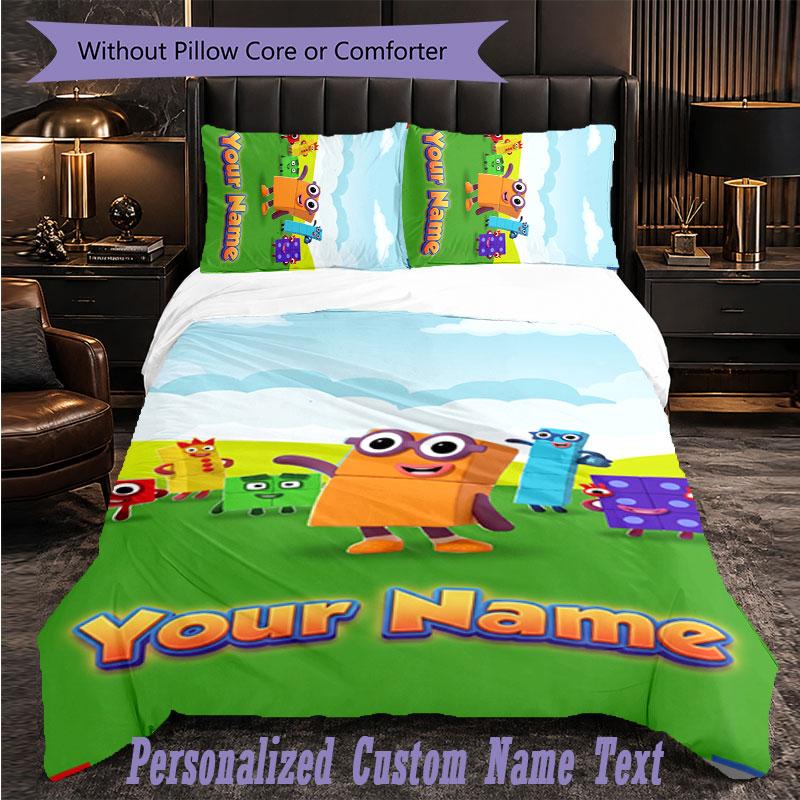 Personalized 3Pcs Bedding SetNumberblock Custom Text Duvet Cover Pillowcase Set Bedroom Gift