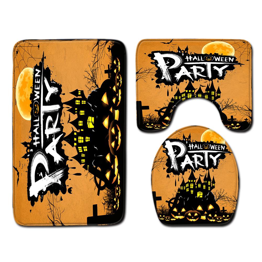Halloween Shower Curtain Floor Mat Combination Four-Piece Set Bathroom Toilet Carpet Shower Room Foot Door Mat