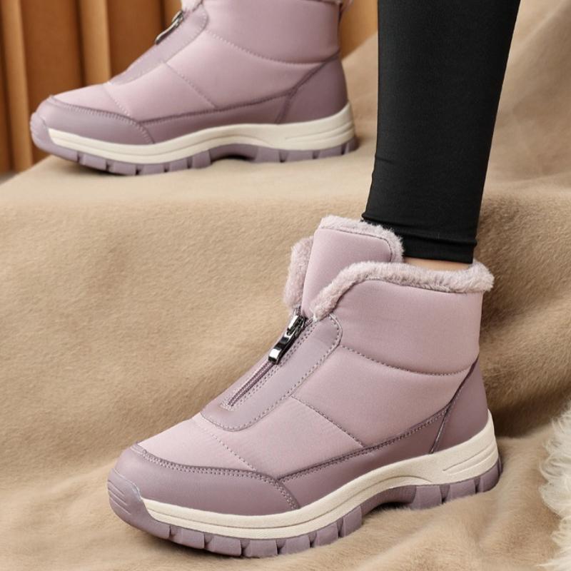Waterproof Women Winter Ankle Boots Front Zipper Plush Snow Boots Non‑Slip Warm Outdoor Cold‑Proof Short Booties