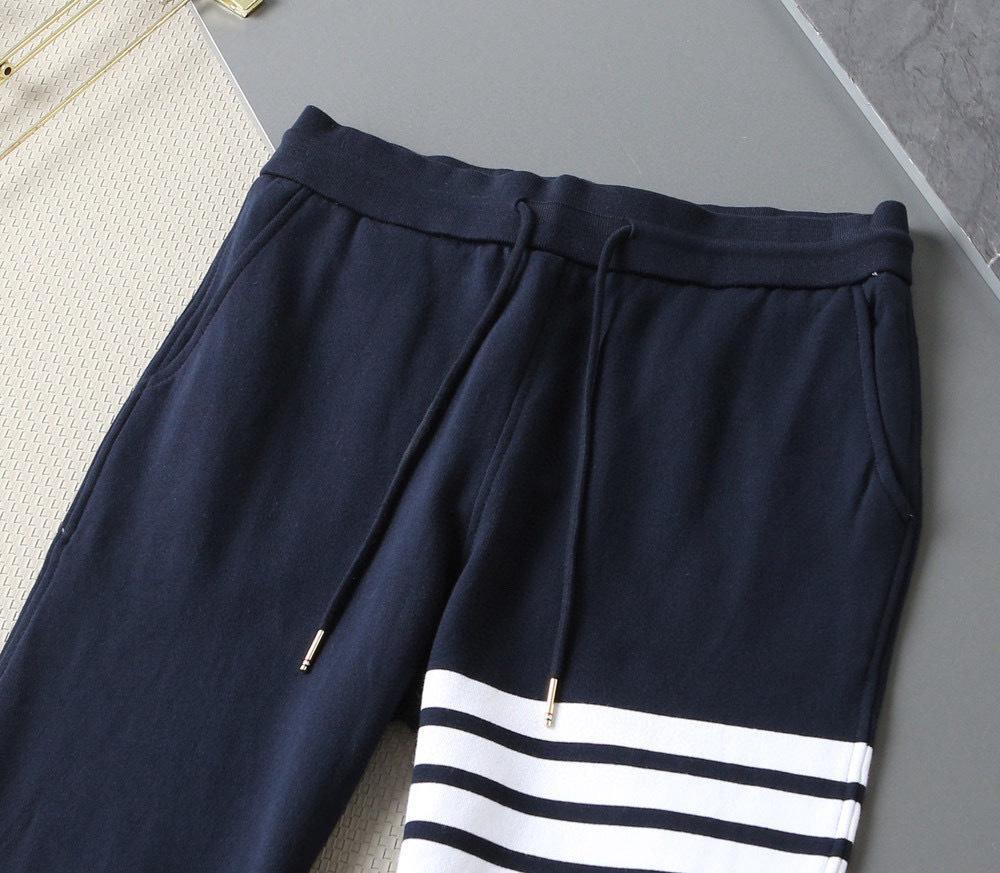 High-Quality Yarn-Dyed Four-Stripe All-Cotton Sweatpants, Unisex Casual Sports Series with Cuffed Long Pants