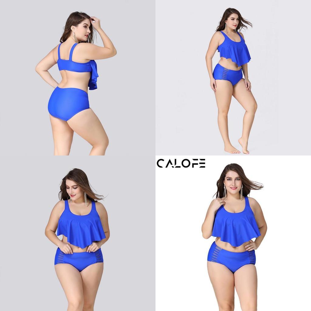 Calofe Sexy Ruffle Bikini Set Large Size For Chubby High Waist Women With Luxurious Fit