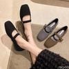 Ladies Retro suede Shoes Square toe buckle flat shoe Mary Jane Elegant Women's Shoes Casual comfortable flats Zapatos Mujer