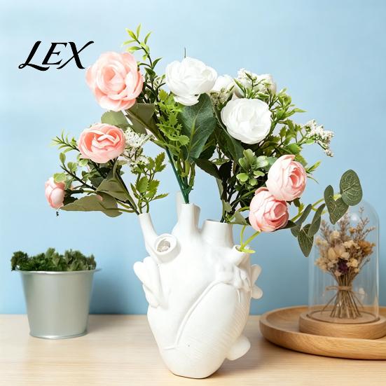 Resin Flower Vase Heart Shaped Vases, Vase, Creative Holder, Modern Art Decorative Style for Home Wedding Valentine Gift Desktop Living Room