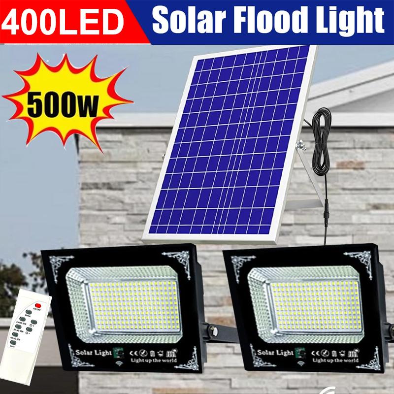Lumière Solaire LED 500W Haute Luminosité Double Tête Projecteur Étanche Extérieur Mur de Jardin avec Panneau Solaire en Aluminium Pour Jardin