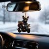 Unique Xmas Window Ornament Puppy Riding Motorcycle Car Pendant, 2D Flat Acrylic Rearview Novelty Gift for Friend Mirror Hanging Charm, Christmas