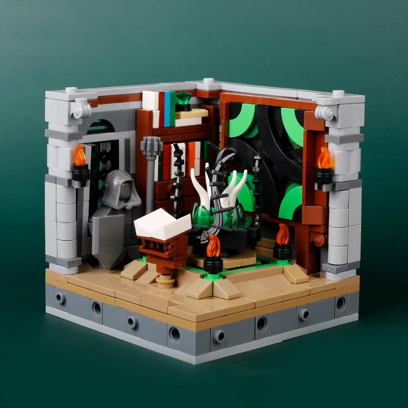 MOC Medieval Construct Accessories Building Blocks Street View House Furniture Bookstore Desk Kitchen Map Bricks Friend Toy Gift