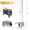Wood Burning Stove with 5 Pipes Accessories, Visible Window Side Panels Heating Cooking Hot Tent Stove, Large Firebox Stainless Steel Stove for