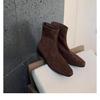 Coarse Heel Small Ankle Boots Square Head Martin Boots Women's Suede Versatile Skinny Boots Korean Autumn and Winter Chelsea Short Boots Single Boots