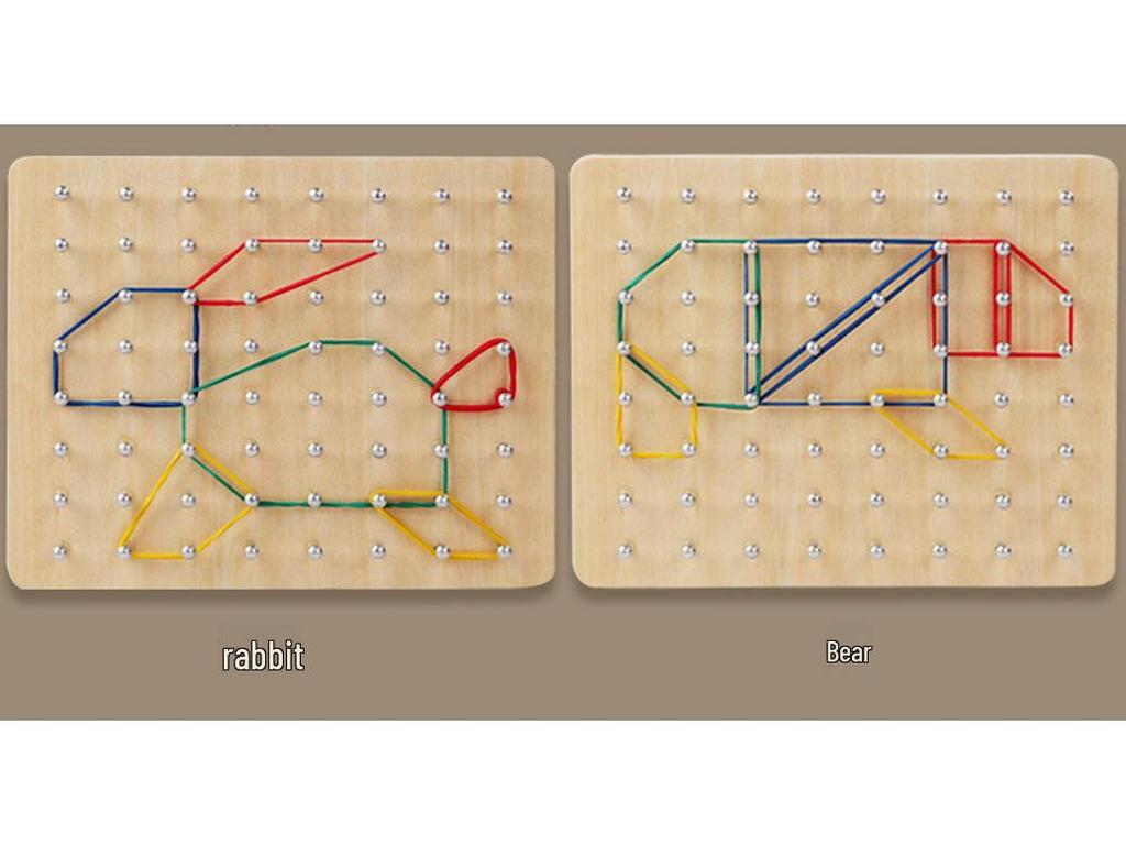 Montessori Nail Board Puzzle: Geometric Shapes & Colors Educational Toy for Early Childhood Cognitive Development.