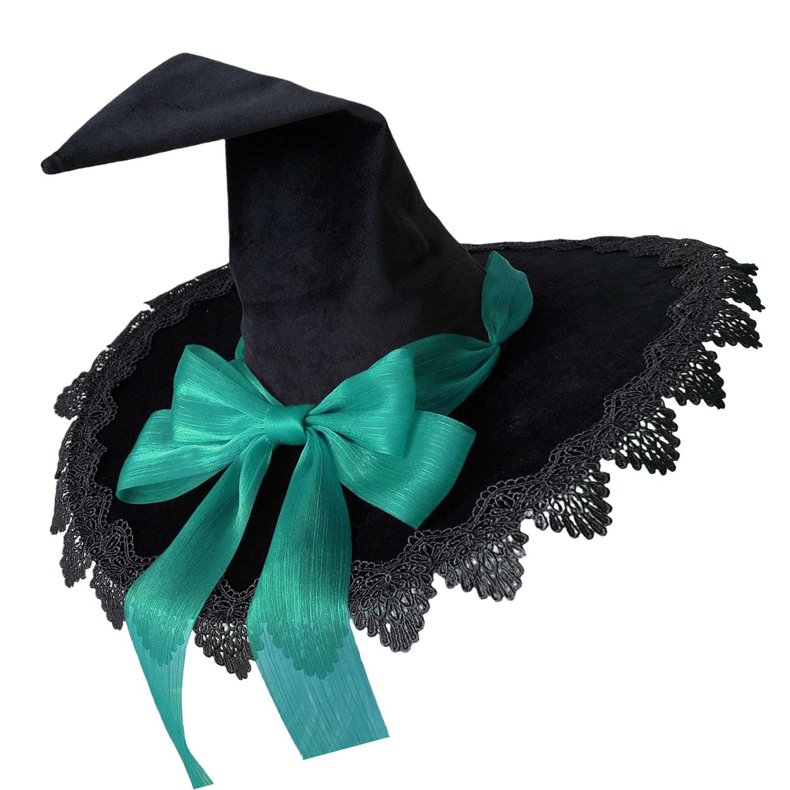 

Шляпа ведьмы Лолиты, шляпа волшебника для косплея, регулируемая шляпа с бантами, шляпа ручной работы с кружевами для косплея и тематических вечеринок зелёный