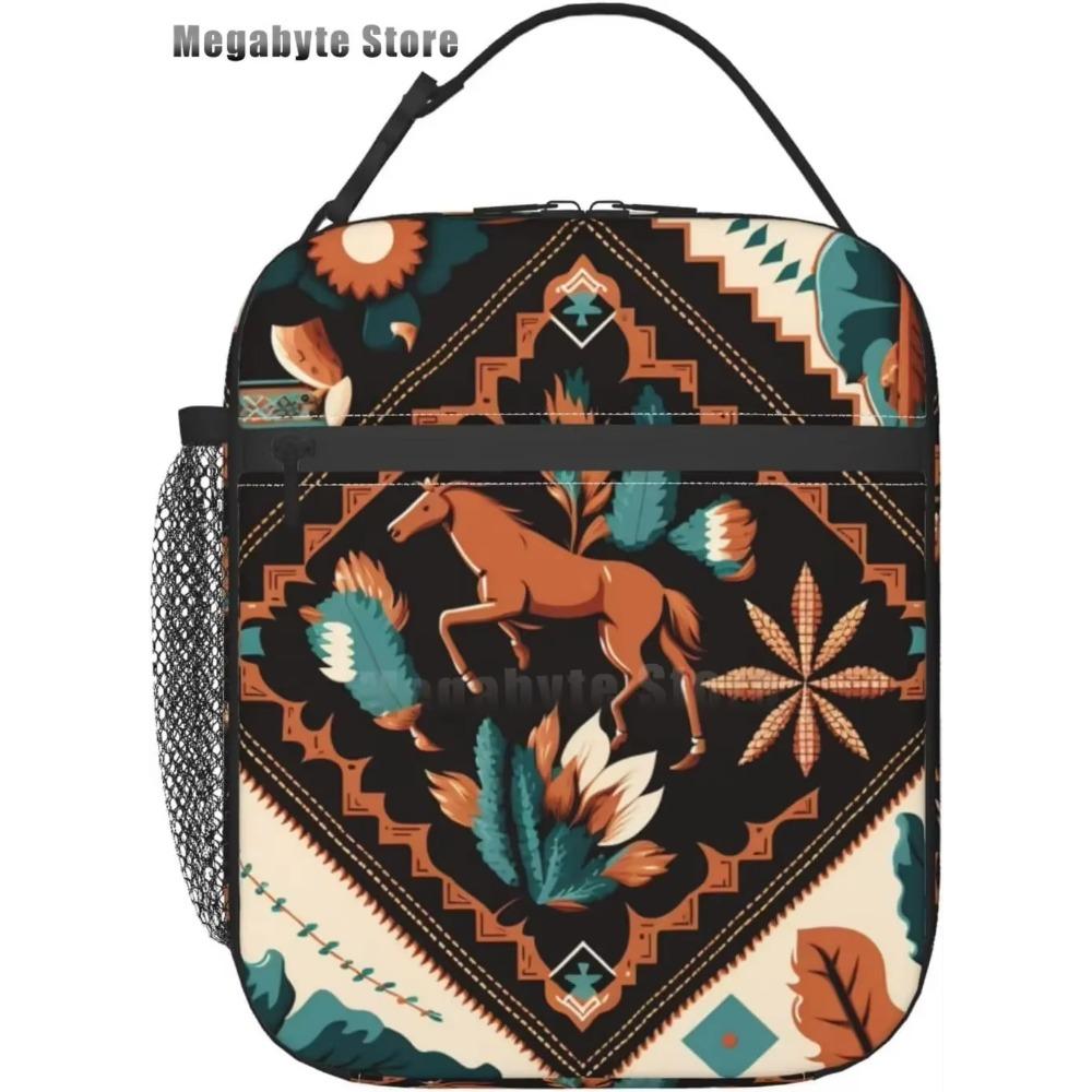 Horse And Flower Lunch Box Insulated Lunch Bags Zipper Lunch Bag Cooler Tote Bag For Teens Men Women Office Picnic