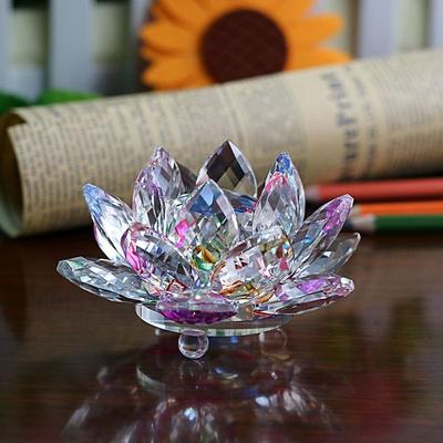Hue Reflection Crystal Lotus Flower 3 Foots Sturdy Glass Lotus Feng Shui Decor Lucky Charm Anti-slip Crystal Flower Figurine