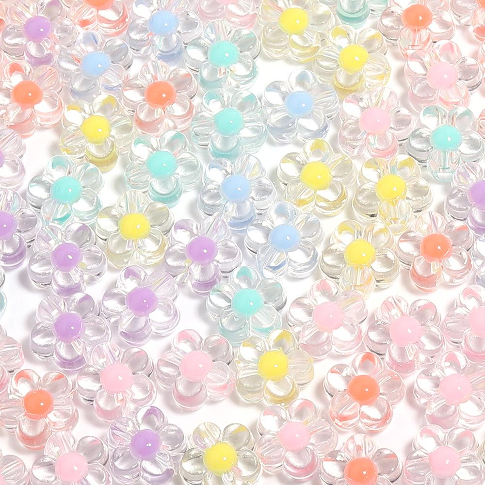 100pcs/lot Transparent Colored Acrylic Beads Loose Spacer Flower Jewelry Beads For Making Bracelet Necklace Girls DIY Supplies