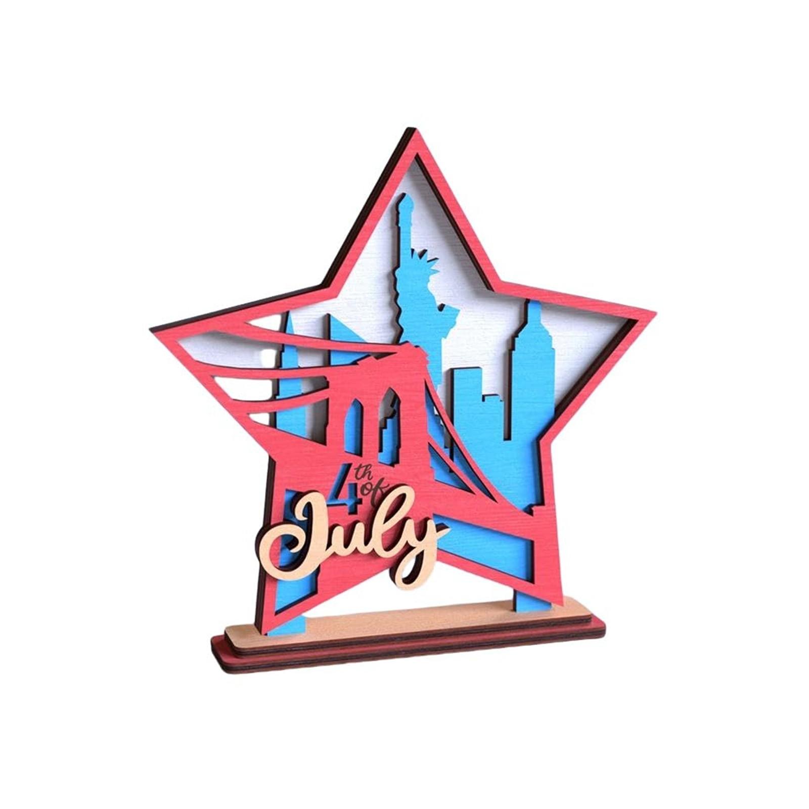

Деревянные 3D-звезды ко Дню независимости, украшения для дома, праздничные украшения для рабочего стола, книжные шкафы One Size