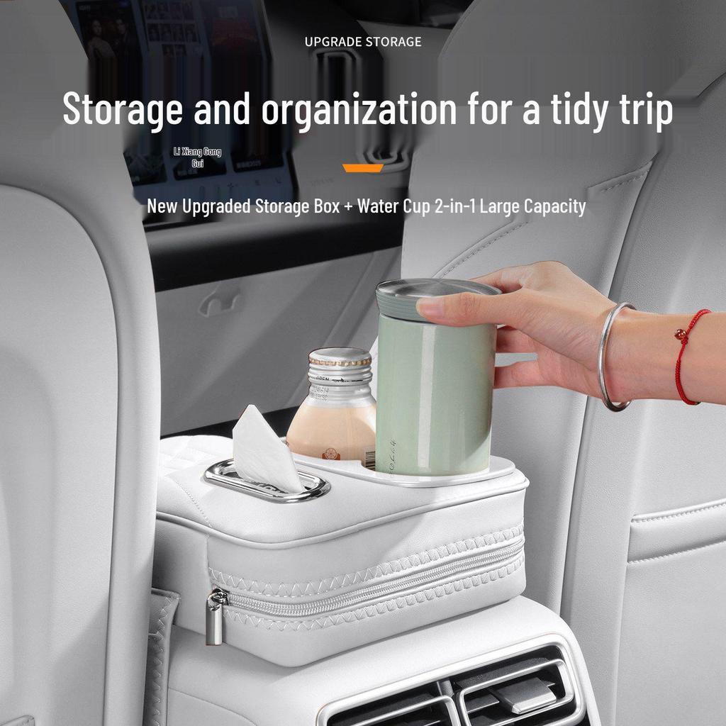 Zunjie S800 Armrest Box Pad with Tissue Box, Cup Holder, and Storage Bag for Car Interior Accessories.