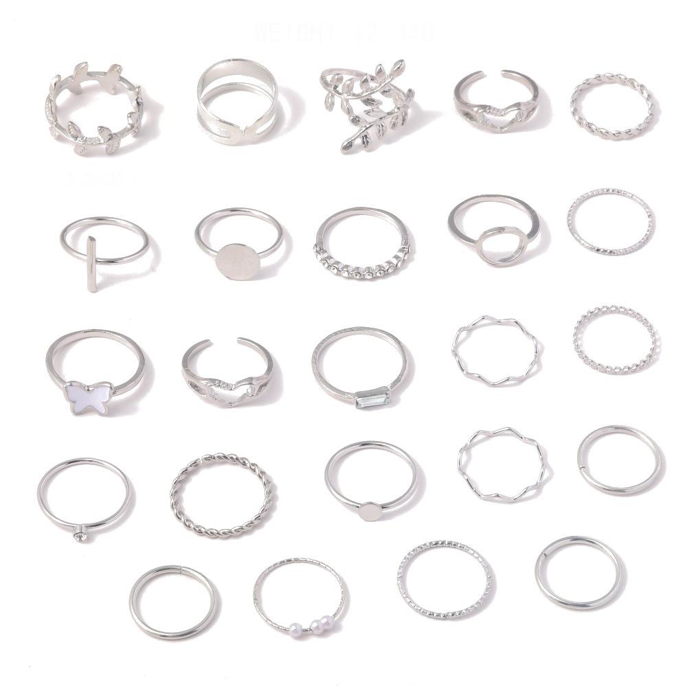 Butterfly Leaf Love Hollow Twist 24-piece Ring Set
