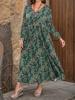 Women's Floral Print Round Neck Long Sleeve Maxi Dress - Versatile, Slimming, Loose Fit