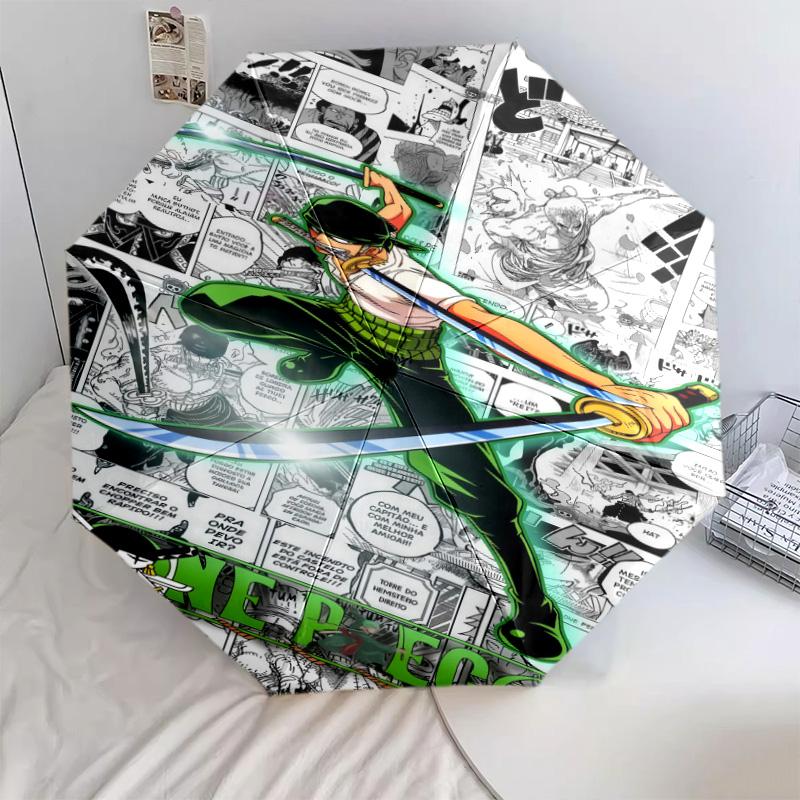 1 Stück Automatischer Faltregenschirm - Roronoa Zoro Muster Tragbares faltbares Design mit 8 Speichen Weihnachts-Geburtstagsgeschenke